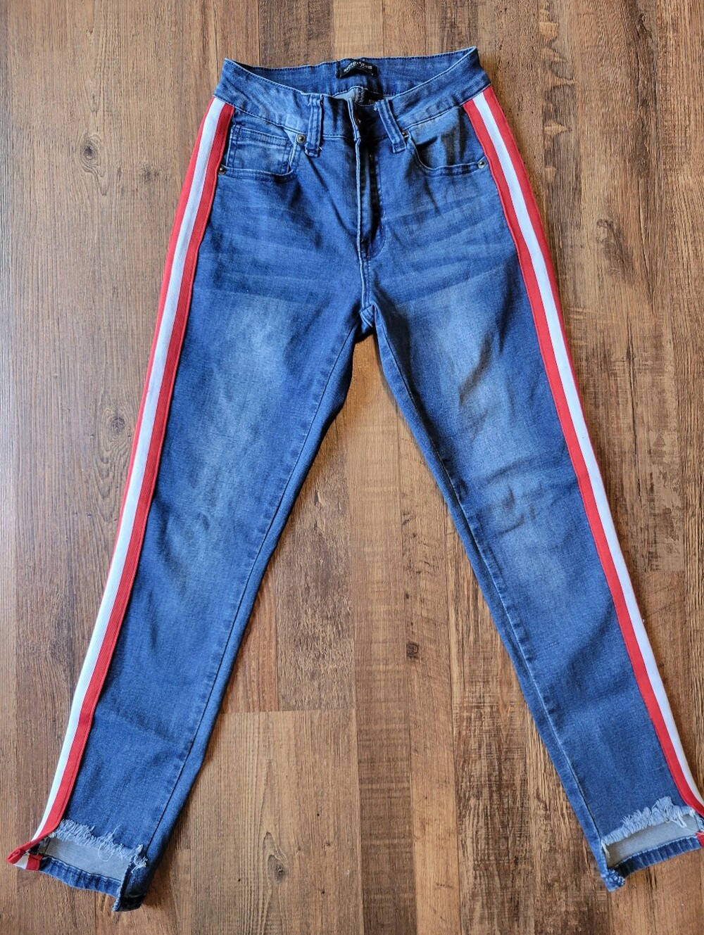 Red Fox Jeans Stretch Denim Red White Side Stripe Skinny Jeans